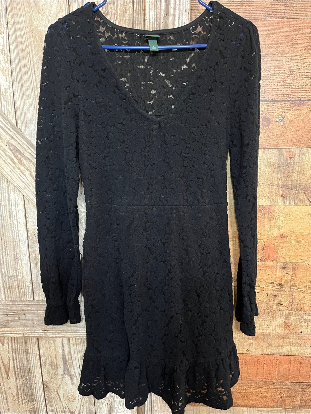 wild fable Black Long-Sleeve Lace Mini Dress